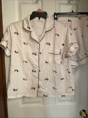Source Unknown white Short Sleeve Pajama Set with Dachshund Print